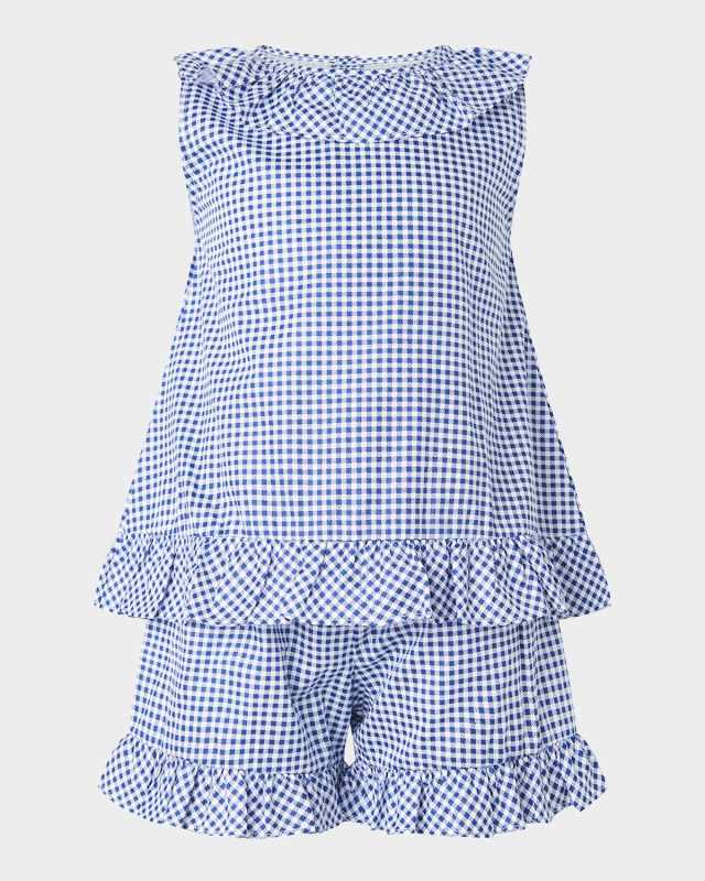 Girl's Gingham Frill Top & Shorts Set, Size